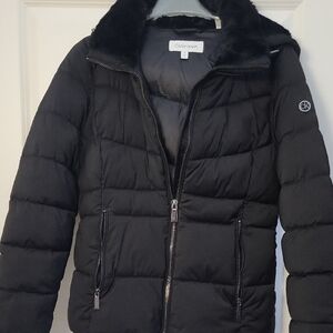 Calvin Klein Black Quilted Faux-Fur Collar Puffer Jacket